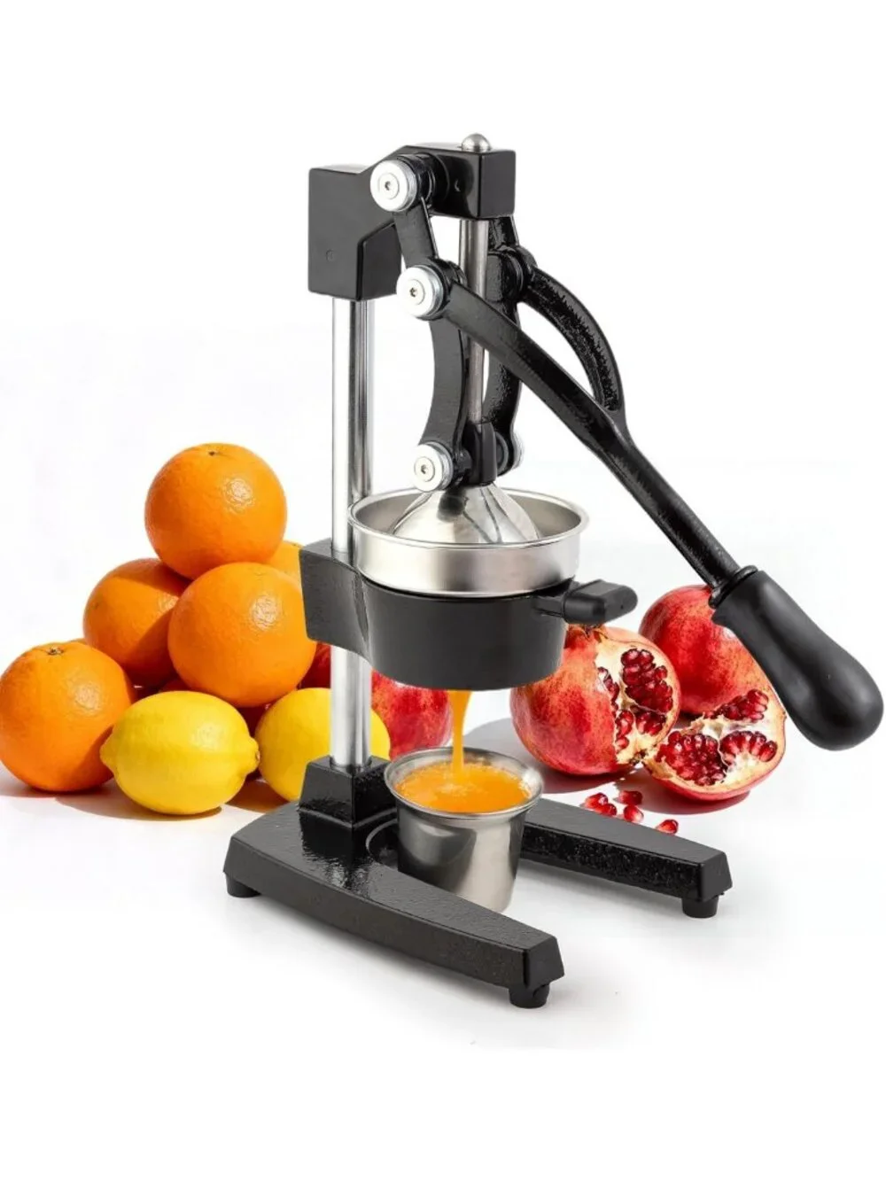 Manual Cast Iron Citrus Juicer - Detachable Cone, Free Stainless Steel Cup, Easy